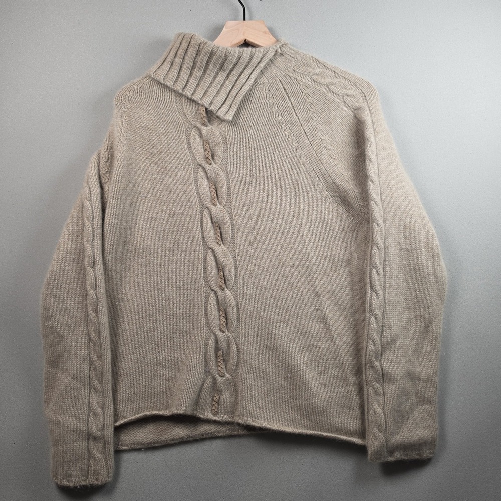 Daniel Bishop Womens Size XL 100% Cashmere Sweater Tan Laced Cable Knit Pullover
